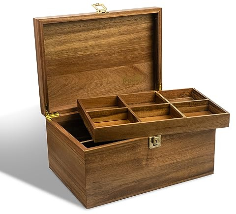 Public House Locking Wooden Keepsake Box, Customizable Design With Adjustable Tray. Large Wooden Box with Hinged Lid for Wedding and Memory Keepsakes