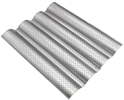 Bandeja perforada para hornear baguette, 4 bandejas onduladas para hornear baguettes antiadherente para el hogar, cocina, interior (plata)