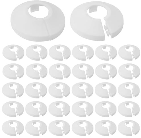 TNSLAND 30 Stück Heizungsrohr Rosette, Heizungsrohr Abdeckung, Rohrabdeckung, Heizkörperrosette, Heizkörperrosetten, Heizkörper Rosette, Einzel Rosetten Rohrmanschette, Abdeckrosetten 16mm Weiß