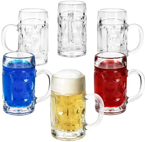 MamboCat 6er Set Mini-Maßkrug Schnapsgläser I 40 ml, 4cl geeicht I 6 Personen I Shot Glas mit Mini-Schild, Henkel & Relief I Pinnchen für Wodka, Tequila, Likör etc.