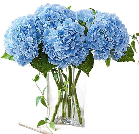 Nvzi 3 hortensias artificiales de 21 pulgadas, grandes, naturales, realistas, de tacto real (azul)