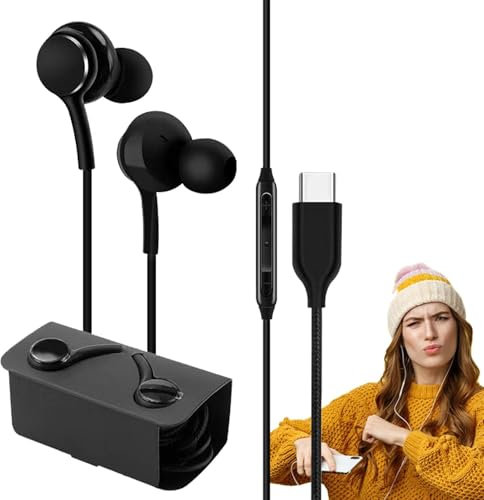 Jlkegfdf Cuffie con cavo USB C, auricolari in-ear cablati con bassi surround, cancellazione del rumore, suono stereo Hi-Fi, funzionano con smartphone, laptop e computer