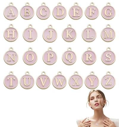 MOPZIJA 26pcs Ciondoli Lettere Alfabeto Dorato Ciondolo Lettera Ciondolo Lettere per braccialetti Lettera Charms Mini Alfabeto A-Z Bracciale in Lega di Zinco Pendenti con Collana per Creazione (rosa)