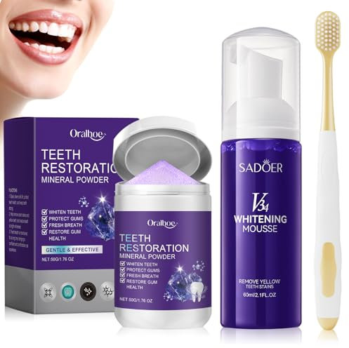 Dentifricio Viola Sbiancante 60ml + Polvere Sbiancante per Denti 50g + spazzolino da denti,kit sbiancante denti,Con rimozione Delle Macchie Profonde,Sbiancamento dei Denti