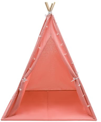 Tipi - Tienda de campaña infantil para interiores, 120 x 120 x 140 cm, con alfombra, cadena de luces, tienda de juegos para niñas y niños, color rosa