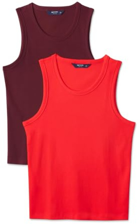 Amazon Essentials Débardeur Côtelé à Coupe Ajustée Homme, Lot de 2, Rouge/Bordeaux Foncé, M