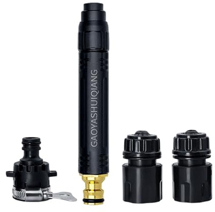 GAOYASHUIQIANG High-Pressure Water Spray Nozzle, Aluminium Alloy, Matte Black with Gold-Tone Brass Fittings, Quick Connect, for Garden Hose Car Washing