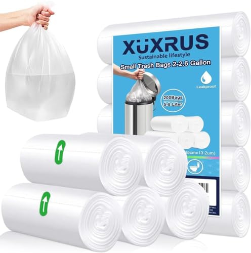 XUXRUS Lot De 200 Sacs Poubelle 5-10l En Plastique Transparent Pour Salle De Bain, Petits Sacs Poubelle Pour Poubelles De Recyclage, Salle De Bain, Cuisine, Chambre à Coucher, Bureau,40x45cm