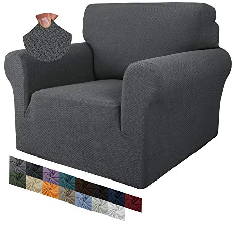MAXIJIN Creative Jacquard Stuhlbezüge für das Wohnzimmer, Rutschfester Super-Stretch-Stuhlbezug mit Armen Hunde Haustierfreundlicher 1-teiliger elastischer Sofa-Couchschutz (1 Sitzer, Dunkelgrau)