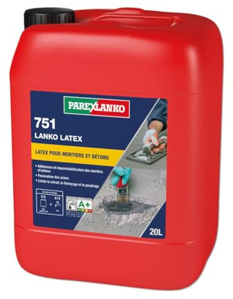 Parexlanko - Résine d’accrochage - 751 Lanko Latex - Améliore les performances des mortiers, bétons et enduits - À mélanger à l’eau de gâchage - 20L