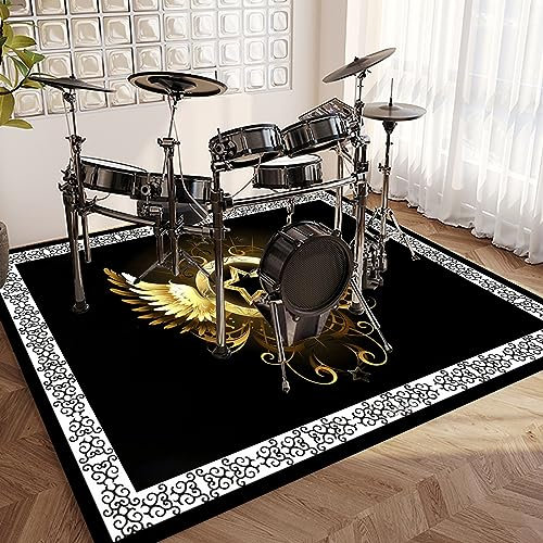 Drum Teppich Schallschutz Schlagzeugteppich 140 x 120 cm Music Carpet Innen und Außen, Trommelteppich mit Rutschfester Unterseite für Akustik Elektrisches Schlagzeug Teppich für Studio, Wohnung