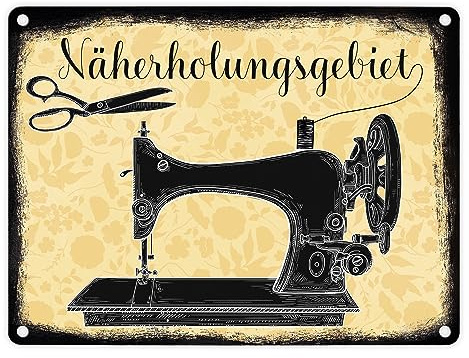 Näherholungsgebiet witziges Metallschild in 15x20 cm für alle die gerne Nähen Blechschild für Näherinnen mit alter Nähmaschine und einer Vorliebe für Stoffe und Kleider