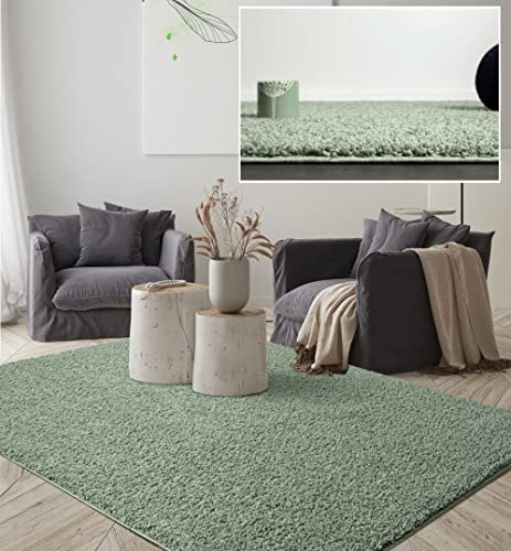 the carpet Foxy Shaggy Teppich - Hochflor Teppich Wohnzimmer & Schlafzimmer - Waschbar & rutschfest - Grün 120 x 170 cm