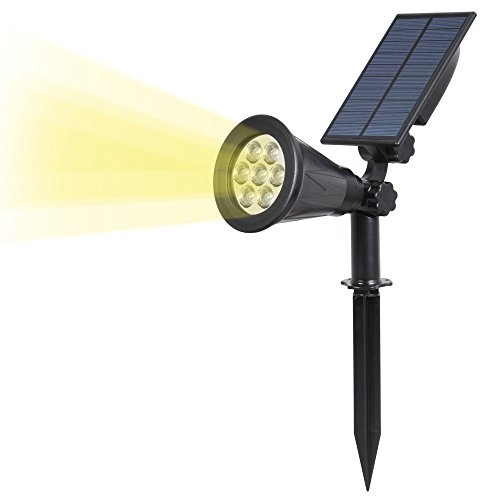 ILIKEPOW Solar Garden Spotlights Outdoor 180° Angle Adjustable Dark Sensing Auto On/Off Waterproof 7 LED Pathway Landscape Lights Wall Lights Ground Light Security Lighting (Yellow)