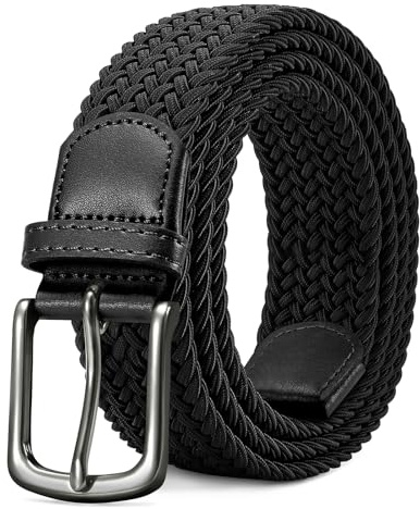 LAKIDAY Tygbälte Stretchbälte Flätat Bälte Elastiskt Flätat Bälte För Män Och Kvinnor Brett 3,5 cm Svart Längd 130 cm