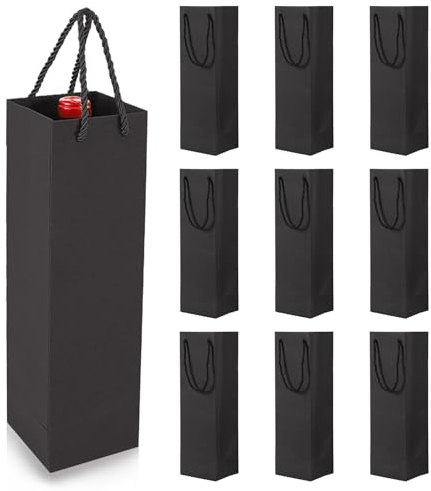 Geschenktüten für Wein, 10 Stück Kraft Weintasche Papier Weinbeutel, Flaschen Geschenktüten Kraftpapier Flaschentüten für Hochzeit, Party(Schwarz)