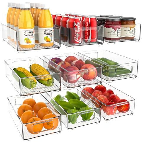 Diwoker Fridge Organiser, Stackable, Storage Box, Kitchen Organiser, Pantry Storage Container, Transparent Container for Fridge, Kitchens, Cabinets (Pack of 9)