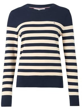 Tommy Hilfiger Damen Co Jersey Stitch C-Nk Ls SWT Ww0Ww44984 Pullover, Weiß (Her STP Dark Night Navy/Calico), M