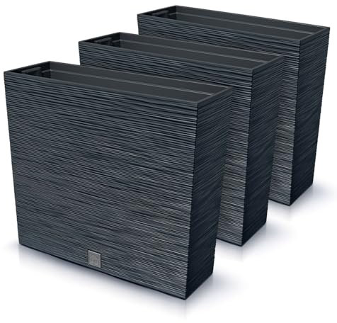 IMJ-Global Furu Case Lot de 3 pots à fleurs rectangulaires en plastique, 58 x 18 x 49,8 cm, pour intérieur extérieur, noir, 44 litres, design moderne