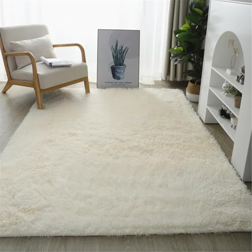 Highdi Alfombra Salón Pelo Largo Grande Color Sólido Suave Alfombras de Pelo Largo Alfombra de Salón Lavable y Antideslizante Alfombra Dormitorio Alfombra Shaggy Habitacion (Blanco,160x230cm)