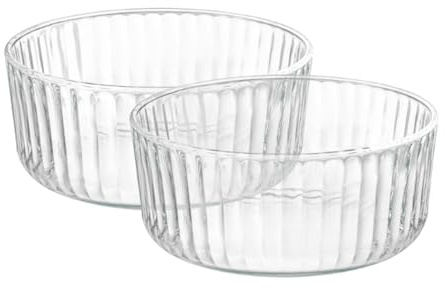 Bormioli Rocco Exclusiva - Set di ciotole da portata in vetro, 56,7-1,5 l, impilabili, per patatine, hummus, antipasti, 17,8 cm, eleganti stoviglie decorative, design riflettente, lavabili in