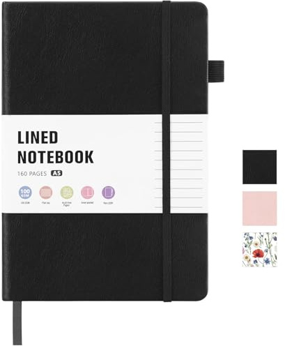 Thboxes 160 Pages Lined Journal Notebook, 5.7 X 8.3 Writing & Journaling Hardcover Executive Notebooks for Student Worker Women Men Notepads Journals for Writing Travel & Organization, Black