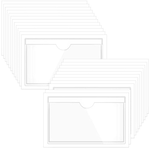 24 soportes para etiquetas autoadhesivos, transparentes, transparentes, autoadhesivos, para ventana de rotulación A6, resistentes al agua, fundas para tarjetas de visita, para organización y tarjeta