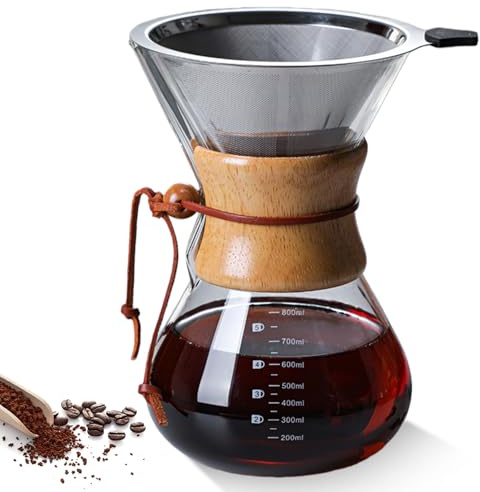 GOMETY Cafetière à Filtre Manuel 800 ml, Carafe en Verre Borosilicate avec Filtre Double Couche en Acier Inoxydable, Cafetière à Filtre, Cafetière en Verre pour un café aromatique