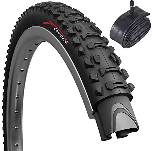 Fincci Hybrid MTB Mountain Bike Bicycle Tyres 50-559 Tyres 26 x 1.95 & Schrader Inner Tube