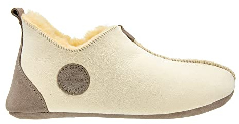 Vanuba - Zapatillas de estar por casa para mujer, de piel de cordero Oxford en tallas 36-42, hechas a mano, color Beige, talla 38 EU