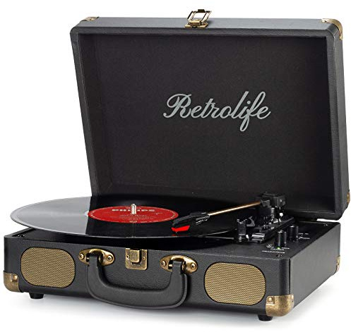 Registratore di registrazione in vinile a 3 velocità Bluetooth valigia registratore portatile a cinghia con altoparlanti integrati RCA Line Out AUX in jack per cuffie vintage giradischi