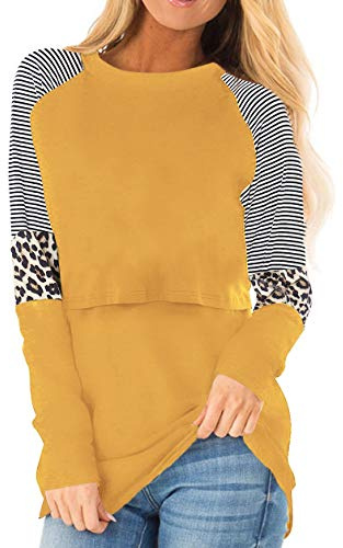 Smallshow Camiseta Lactancia Verano Manga Larga Maternidad Embarazada Ropa Top,Yellow,S