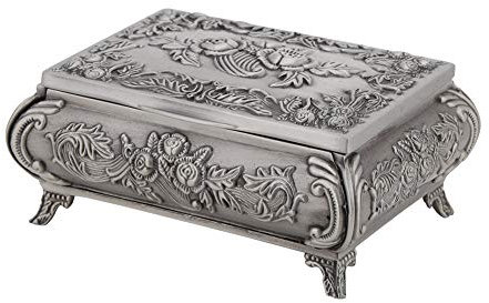 Tissting Portagioie Vintage, Elegante Portagioie Donna con Fiore Rosa, Cofanetto per Orologio Collana Spilla Orecchini Anello Design Retrò e Pratico per Casa Materiale in Lega di Zinco per Gioielli