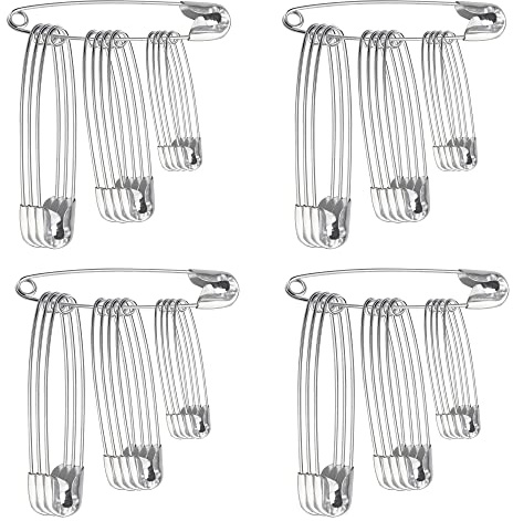 The Bead Shop Assorted Safety Pins x 48 (27mm, 34mm, 38mm) Nickel Plated, Clothes Arts Crafts Sewing Hemming Textile Fabric Baby Clothing
