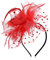Sibba Damen Fascinator Hut Blume, Mesh Federn Stirnband Tea Party Clip Kopfbedeckung Haarschmuck für Party Kirche Hochzeit für Frauen Mädchen Rot