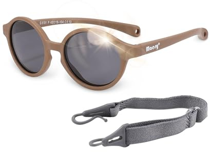 Maesy Gafas de Sol Bebé 0-2 Años - Lentes Polarizadas UV400 Categoría 3 - Montura Flexible con Correa Ajustable - Diseño Ovalado, Seguras y Cómodas - Noah, Marrón