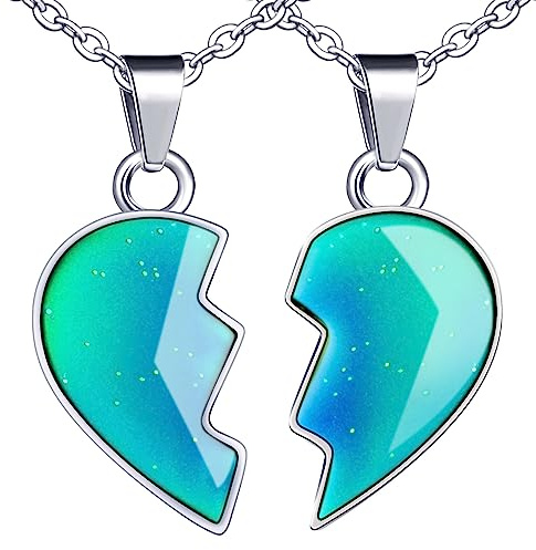 MicVivien BFF Collier d'Amitié pour 2 Filles, Meilleurs Amis Coeur Pendentif Chaîne Colliers avec changements de Couleur à différentes températures, Amitié Bijoux Cadeaux pour Les Filles Amis Sœurs
