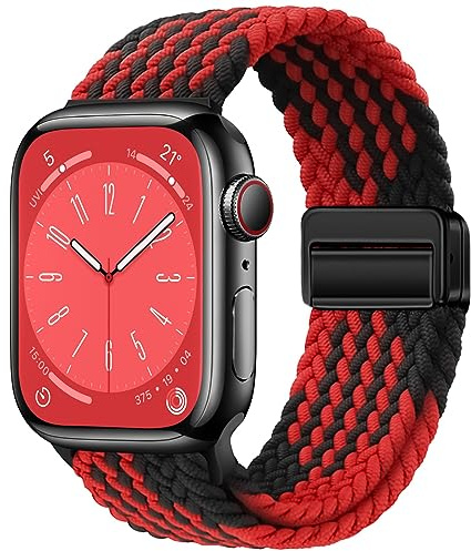 Qimela Sportband kompatibelt med Apple Watch Band 38 mm 40 mm 41 mm 42 mm 44 mm 45 mm 46 mm 49 mm kvinnor män magnetiskt stretchigt flätat sportband för iWatch-serien