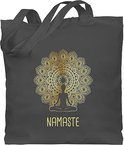 Baumwolltasche - Taschen - Namaste Yoga Chakra Mandala - Unisize - Dunkelgrau - tasche joga fans jutebeutel mit meditation jutetasche geschenke totebag für jutesäckchen alles stoffbeutel motiven