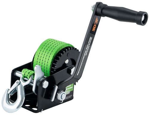 AC-DK 600lbs Heavy Duty Boat Trailer Winch with 19FT Strap, 2-Way Ratchet & 3.2:1 Gear Trailer Winch, Portable Hand Crank Winch for Boat, Truck, Trailer, RV, ATV, Jet Ski