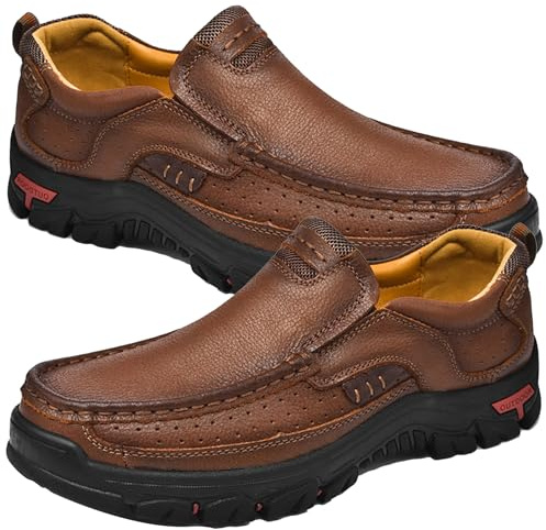 Aocase Mocassins Slip on Loafers en Cuir Mocassins Homme Plates Décontractées Chaussures à Enfiler Chaussure Bateau Confortable Respirantes Loafers Sneaker,Marron,46/280mm