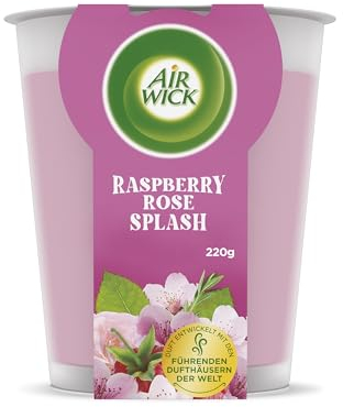 Air Wick Wohlfühl-Duftkerze XL im Glas – Duft: Raspberry Rose Splash – Bis zu 40 Stunden Brenndauer – Enthält natürliche ätherische Öle – 220 g Duftkerze