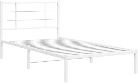 vidaXL Sängram med huvudgavel metall vit 100x200 cm, säng, metallsäng, metall sängram, sängar, metallsängar, metall sängramar, gästsäng, gästsängar