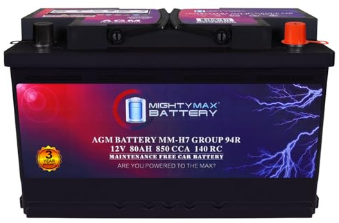 Mighty Max Battery MM-H7 Start and Stop Car BCI Group Size 94R 12V 80AH, 140RC, 850 CCA Rechargeable AGM Car Battery