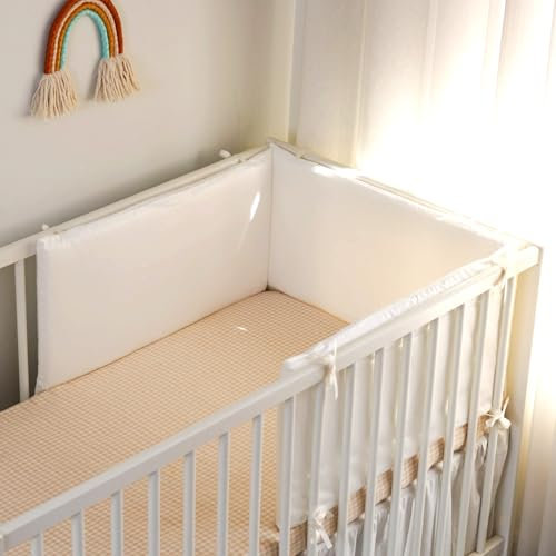 Aocase Gitterbett umrandung, Baby Bettumrandung Nestchen, Babybett Umrandung, Randschutz Babybett, Bettumrandung Babybett, Nestchen Babybett Kinderbett Umrandung (60cmx30cmx3 PCS),Weiß,60cmx30cm