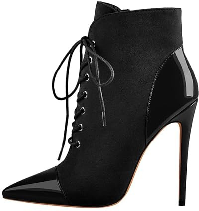 blingqueen Bottines en dentelle pour femme avec talon aiguille, Noir , 46 EU