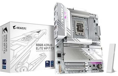 GIGABYTE B860 AORUS Elite WIFI7 Ice Mainboard - Intel Core Ultra CPUs, 14+1+2+1 Phasen VRM, bis zu 9200MHz DDR5, 1xPCIe 5.0 + 2xPCIe 4.0 M.2, 2,5 GbE LAN, WiFi 7, USB 4