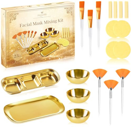 23 Pcs Esthetician Supplies 3 Stainless Steel Gold Mixing Bowls Gold Small Serving Tray 3 Compartment Serving Tray 3 Facial Fan Brushes 3 Face Mask Applicator Brush 12 Facial Sponge Compressed Round