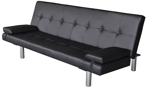 Juroupi Sofá Cama con Dos Cojines Cuero Artificial Ajustable Negro Sofá Cama 2 Plazas Sofas De Salon