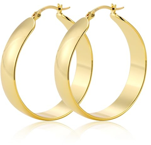 ALEXCRAFT Boucle d Oreille Or Femme Creoles Femme Epaisse Grande Boucles d Oreilles Créoles Plaqué Or 50mm
